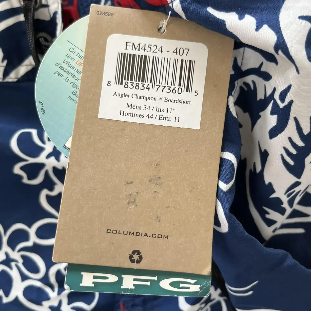 Columbia PFG Board Shorts Mens 34 Blue Fish Floral Swim Trunks UPF 30 Tropical